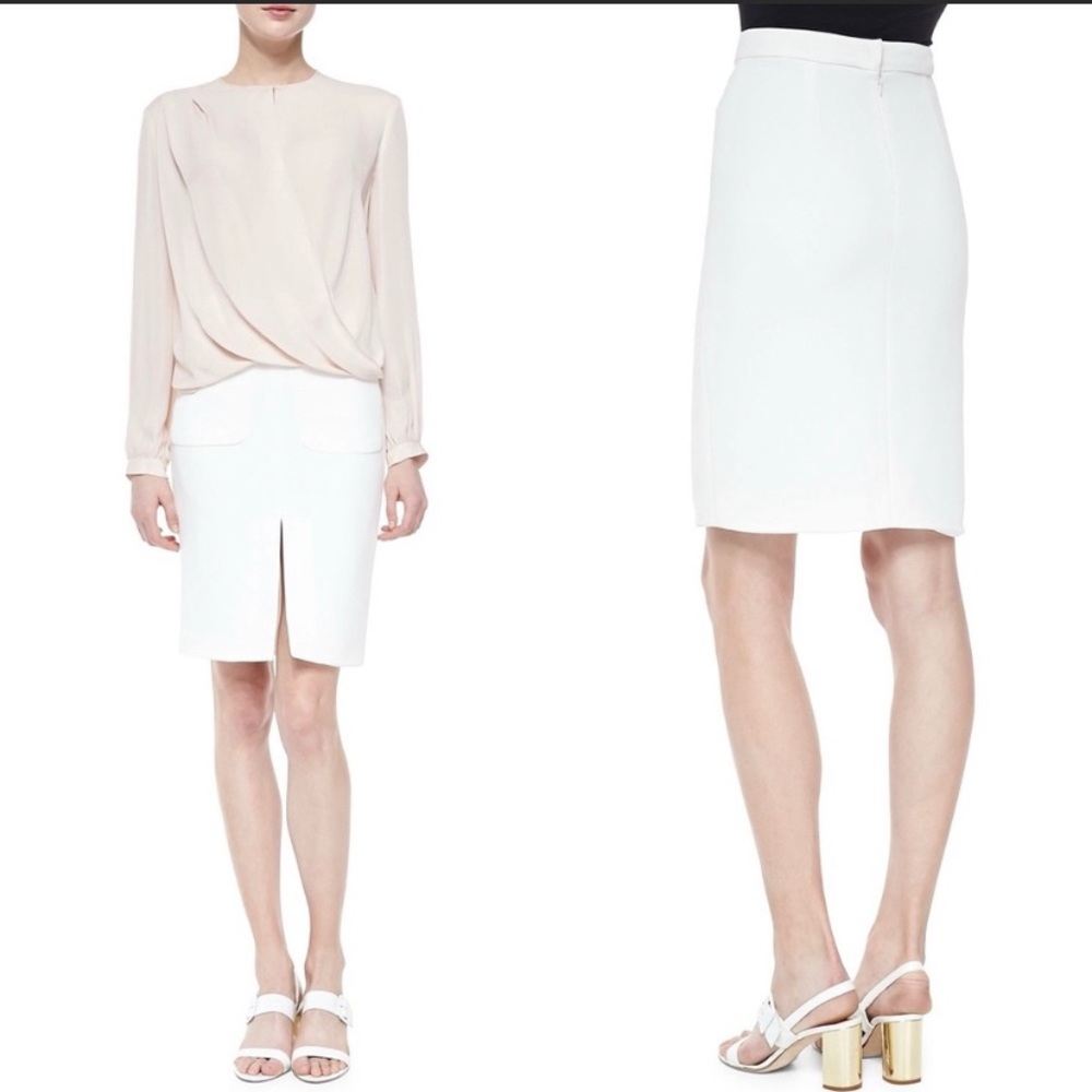 L’Agence Two-Pocket Slit White Pencil Skirt NEW